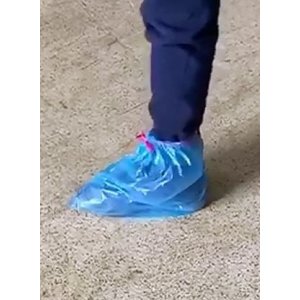 Disposable blue HDPE socks with laces