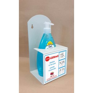 Wall or bench metal support for hand sanitizer gel