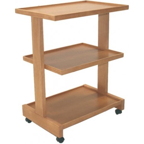 cart with three shelves in solid wood with swivel wheels, natural color