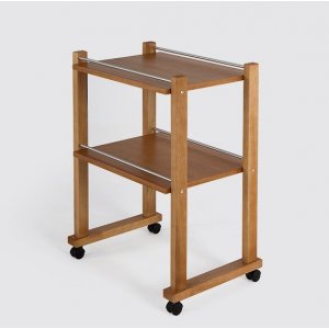 trolley with wheels in solid wood and blockboard, natural color